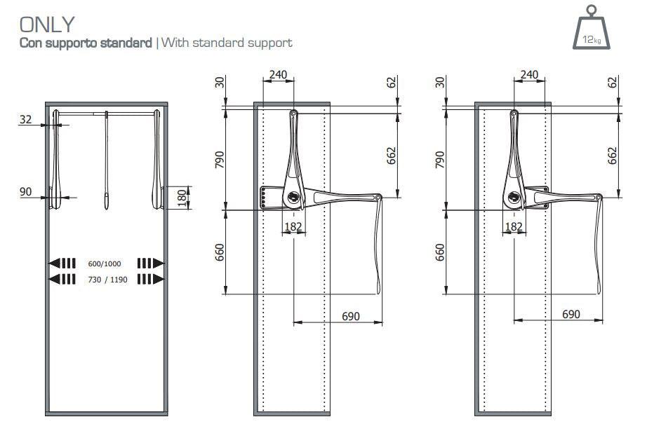 Wardrobe Pull-Down Lift | Servetto ONLy series