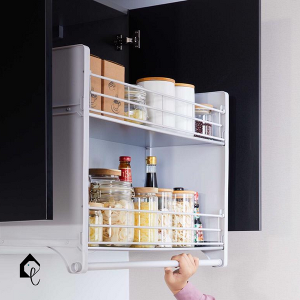 Pull down outlet cupboard storage
