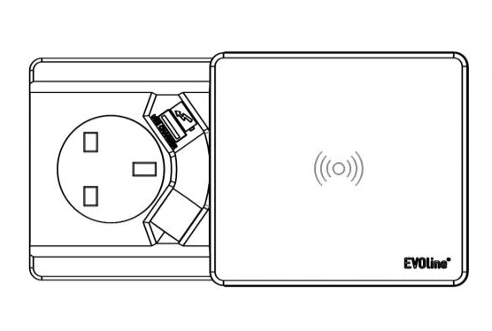 Conceal Socket with Qi & USB Charging | Evoline Square 80